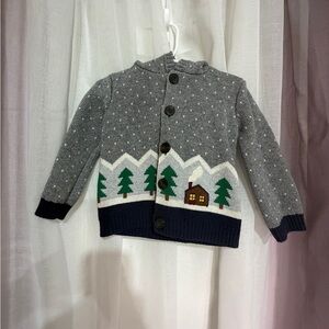 Hannnah Anderson Gray Button-Up Kids Sweater with Tree Design